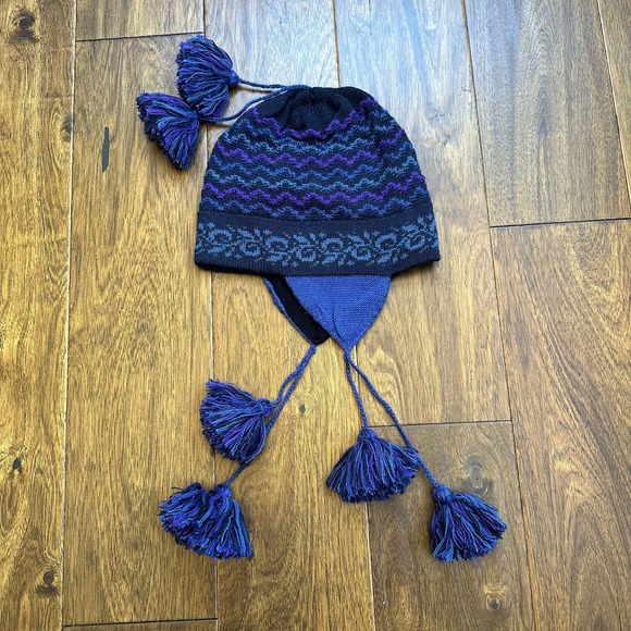 Peruvian Link alpaca winter hat beanie ear flaps pompoms - Picture 1 of 9